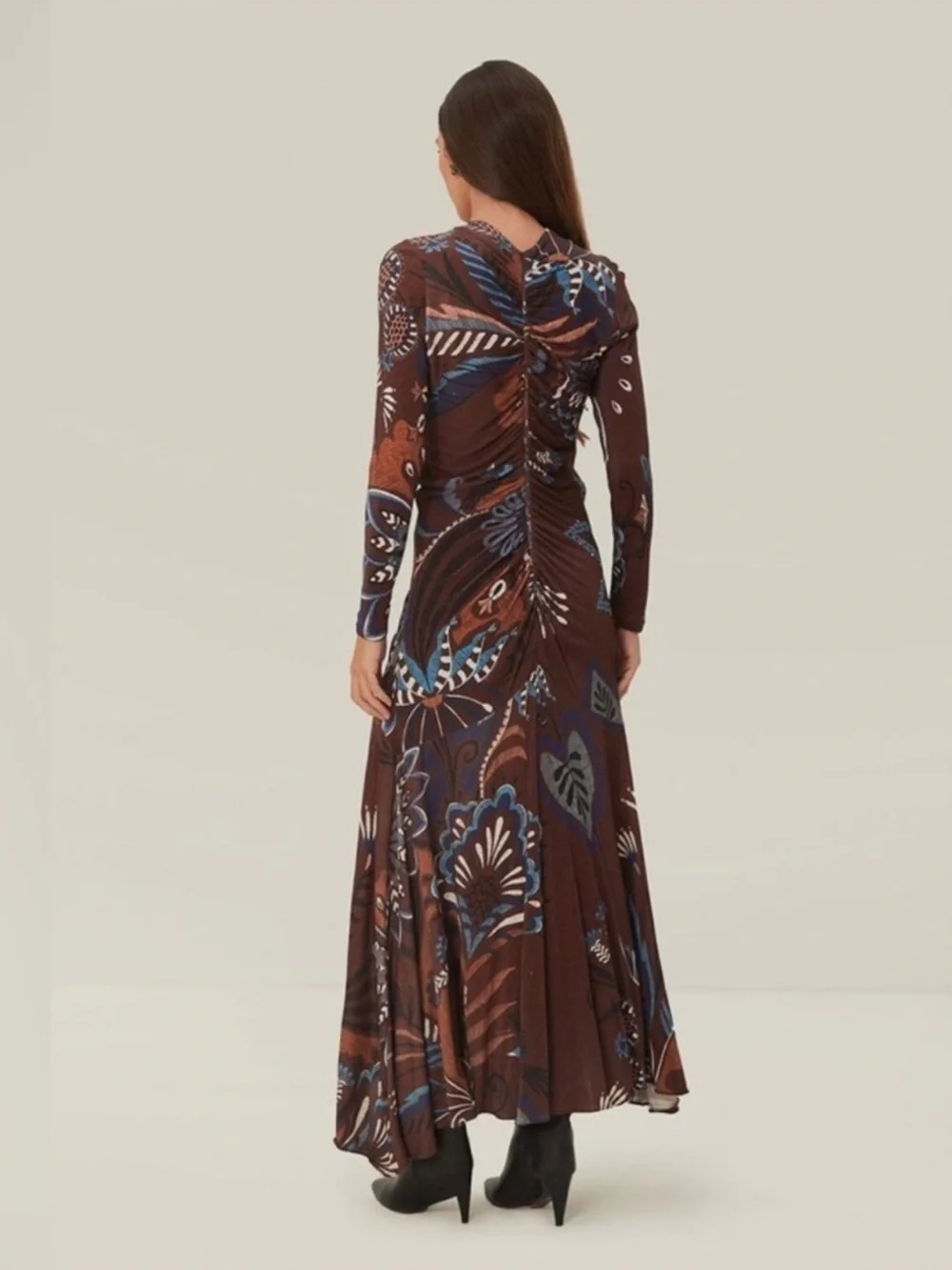 Farm Rio Brown Delicate Garden Long Sleeve Maxi Dress